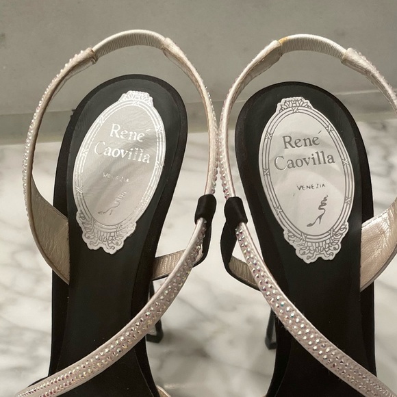 Rene Caovilla Asymmetric Satin Sling Back in Black & White - Picture 7 of 7